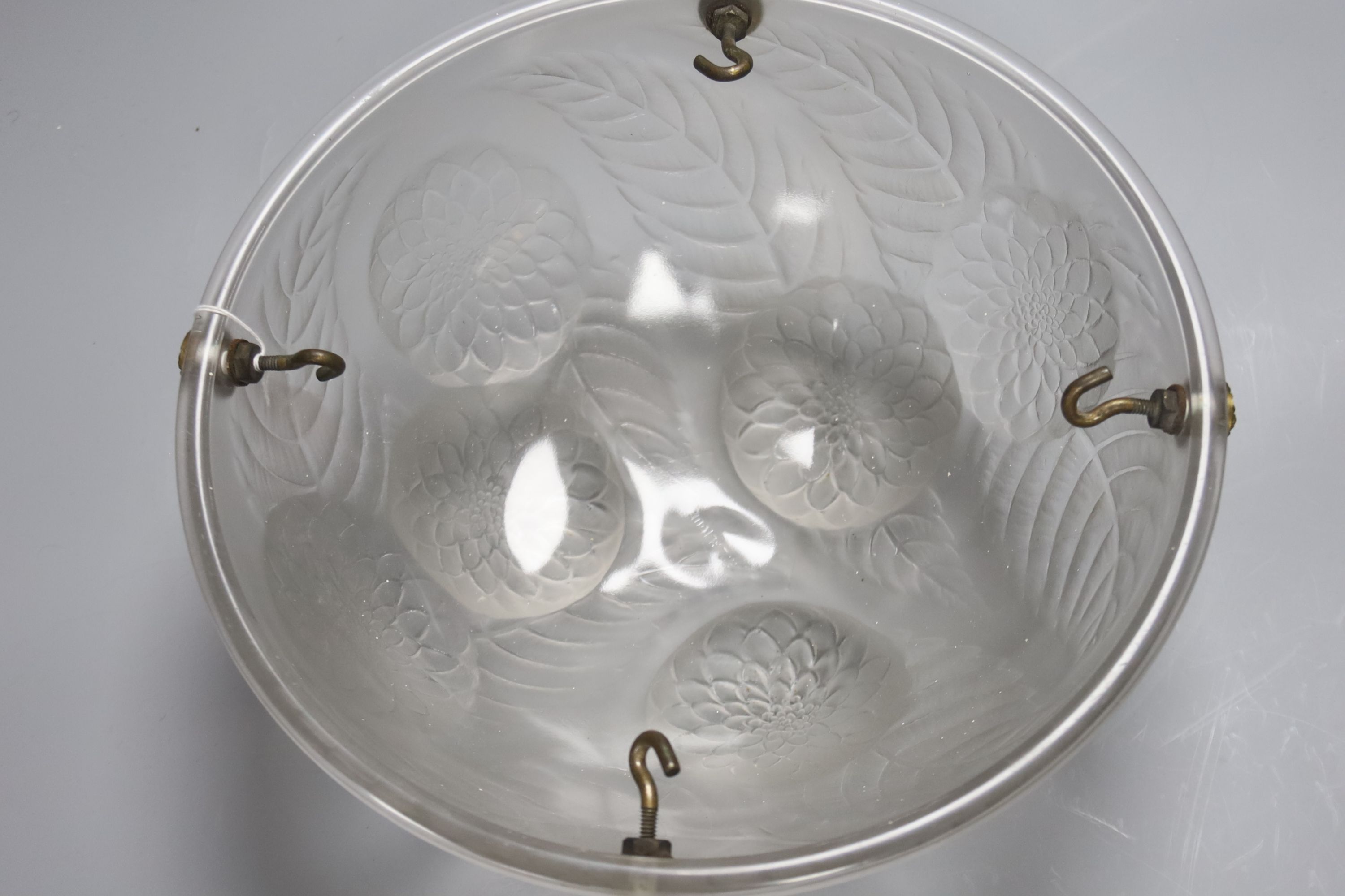 An R. Lalique dalias pattern plaffonier, marked R. LALIQUE FRANCE, diameter 30.5cm